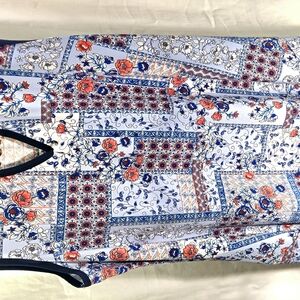 Size 3x Espresso Sleeveless patchwork blue floral print chain neckline